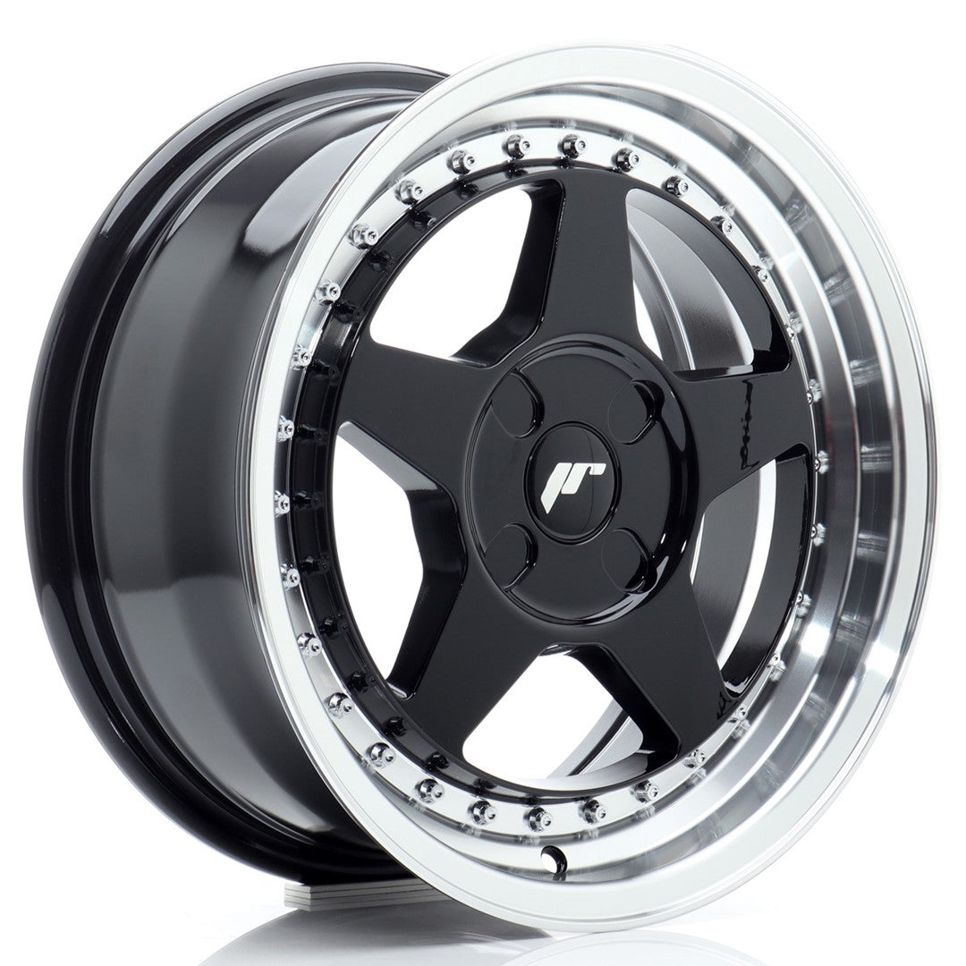 JR Wheels JR6 16x7 ET20-35 4H BLANK Gloss Black w/Machined Lip CB: 67,1