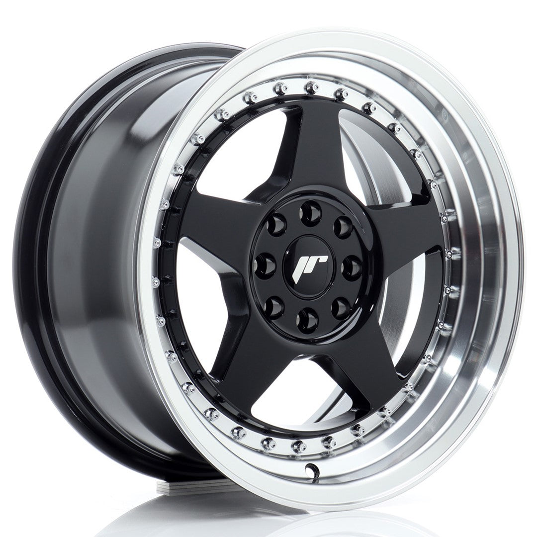 JR Wheels JR6 16x8 ET25 4x100/108 Gloss Black w/Machined Lip CB: 67,1