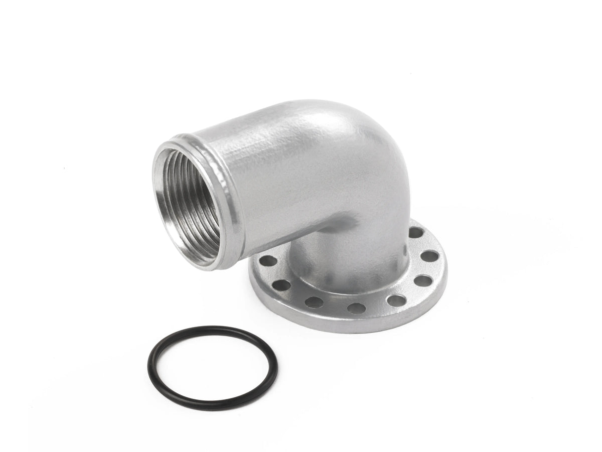 DC8303 - EWP® Alloy 90° Elbow Flange Adapter: 38mm (1 1/2") Hose Barb With Female -16AN ORB