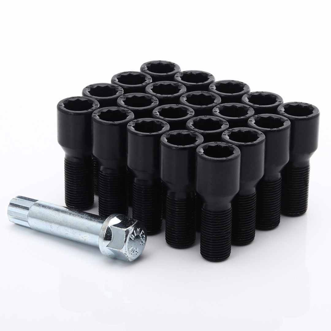 Set of 20 Short BLACK star bolts 14x1,5 + Key