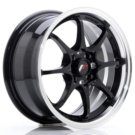 JR Wheels JR5 15x7 ET35 4x100 Gloss Black w/Machined Lip CB: 73,1