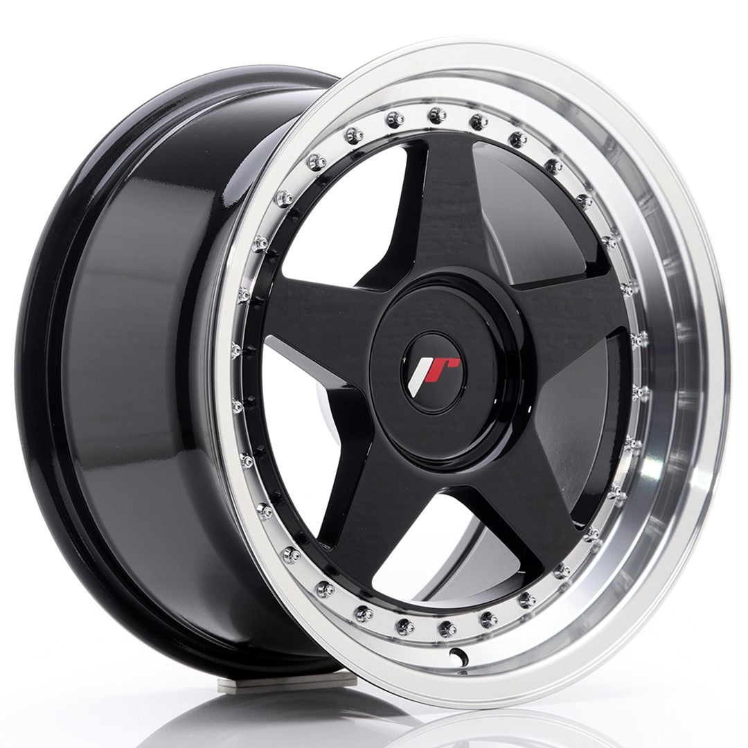 JR Wheels JR6 17x9 ET20-35 BLANK Glossy Black w/Machined Lip CB: 74,1