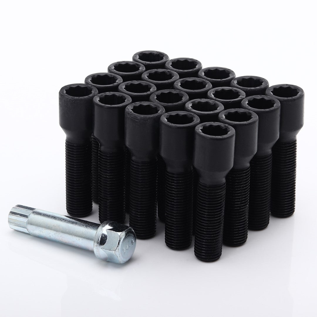 Set of 10 BLACK star bolts 50mm 12x1,5 + Key