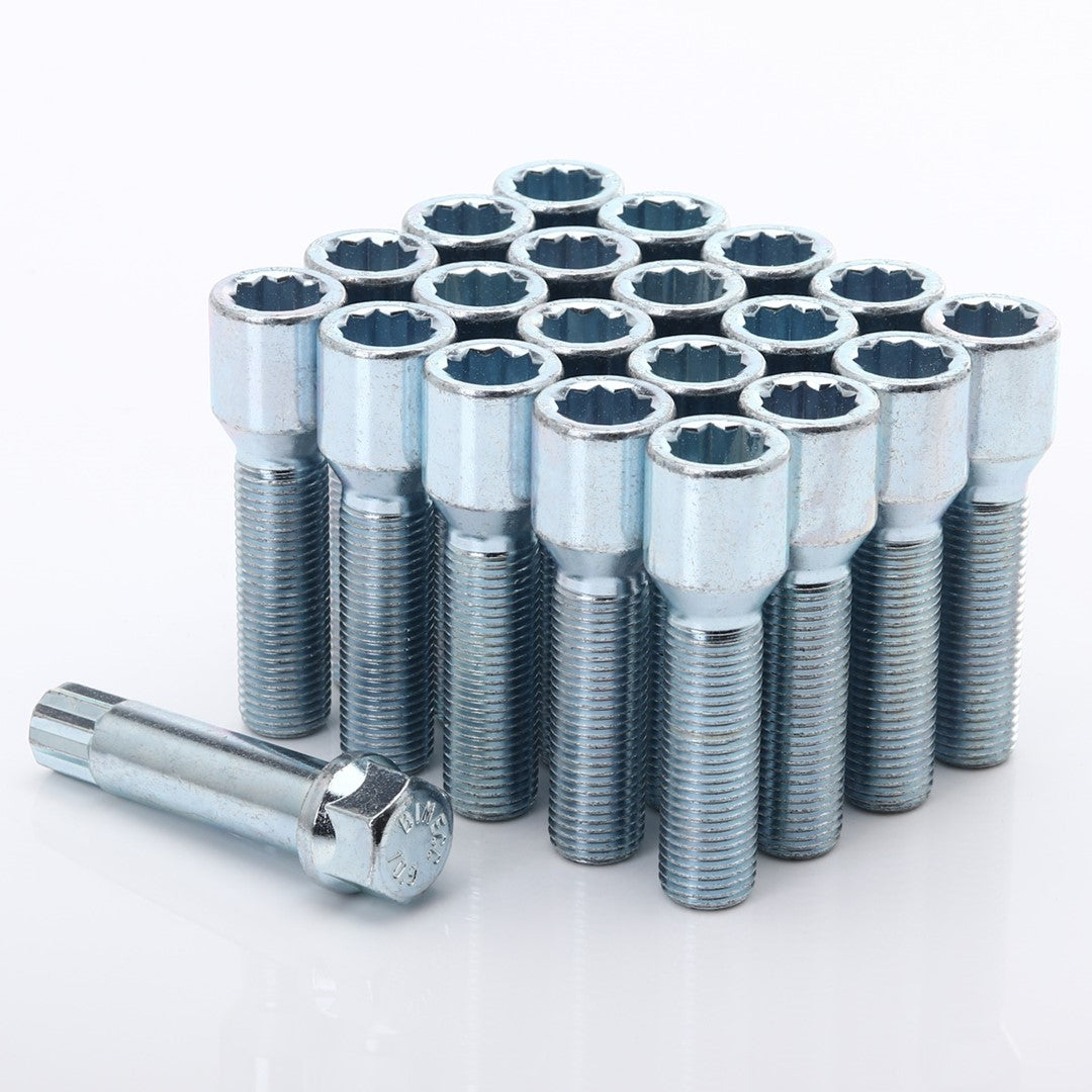 Set of 10 SILVER star bolts 45mm 12x1,5 + Key