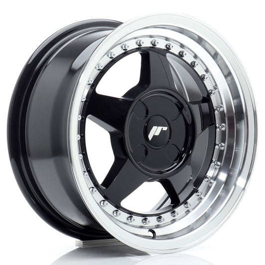 JR Wheels JR6 15x7 ET20-35 4H BLANK Gloss Black w/Machined Lip CB: 67,1