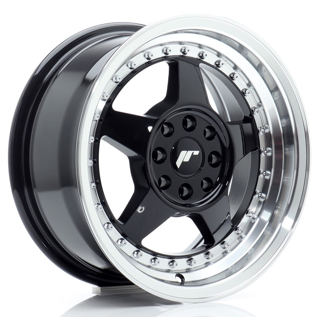 JR Wheels JR6 15x7 ET25 4x100/108 Gloss Black w/Machined Lip CB: 67,1