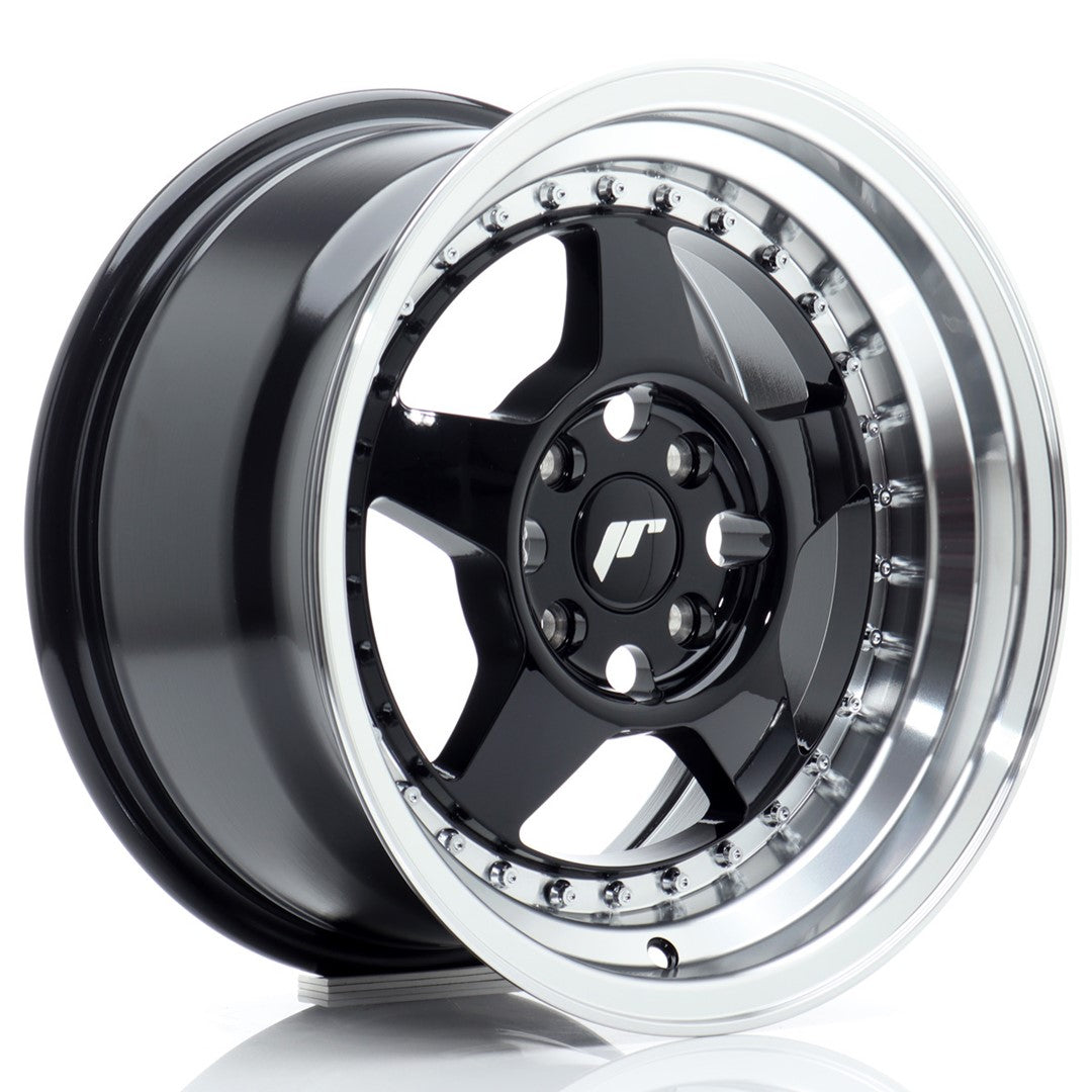 JR Wheels JR6 15x8 ET25 4x100 Gloss Black w/Machined Lip CB: 67,1