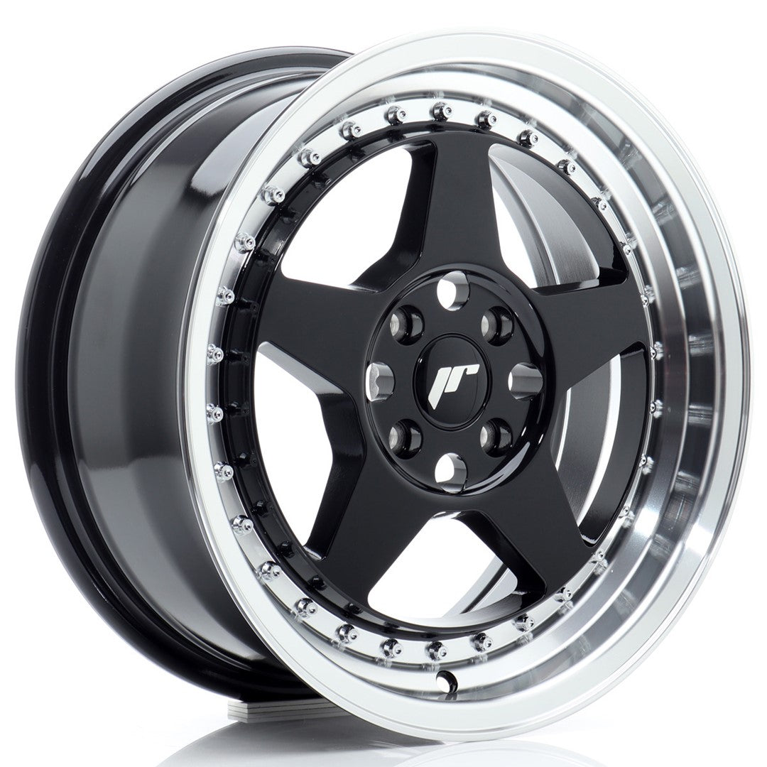 JR Wheels JR6 16x7 ET35 4x100 Gloss Black w/Machined Lip CB: 67,1