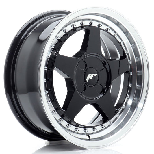 JR Wheels JR6 16x7 ET20-35 4H BLANK Gloss Black w/Machined Lip CB: 67,1