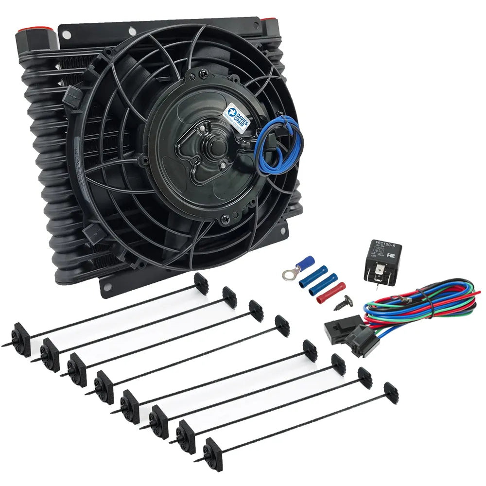 DC600 - Universal Engine/Trans Oil Cooler (32mm) 14-Row AN10 & 8" Fan Combo (12V)