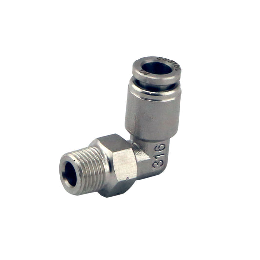 1/8" NPT 90º Pushloc Fitting - SS - 1/4"